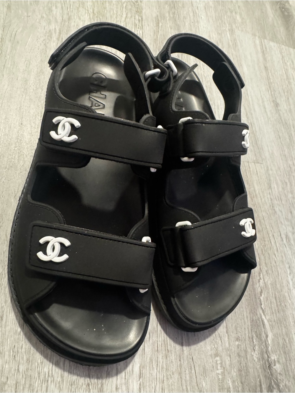 CHANEL RUBBER DAD SANDALS BLACK WHITE 37 - Picture 4 of 7